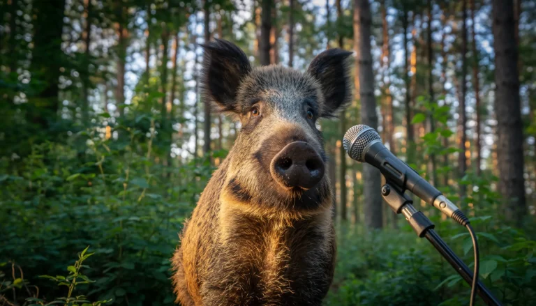 Wildschwein an Mikrophon